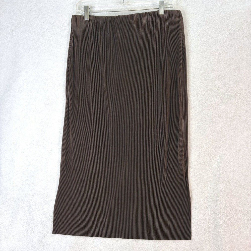 Dolan Left Coast Pleated Brown Midi Skirt Womens L Quiet Luxury Chic Minimalist